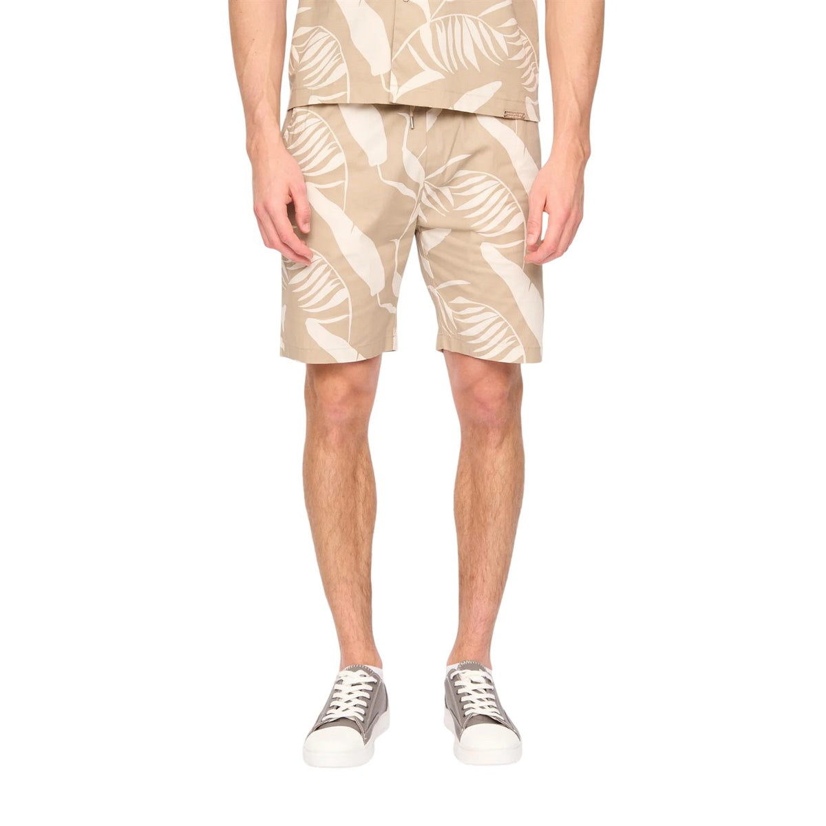 Light Stone - Lifestyle - Duck and Cover Mens Hopkinton Tropical Leaves Breathable Shirt And Shorts Set