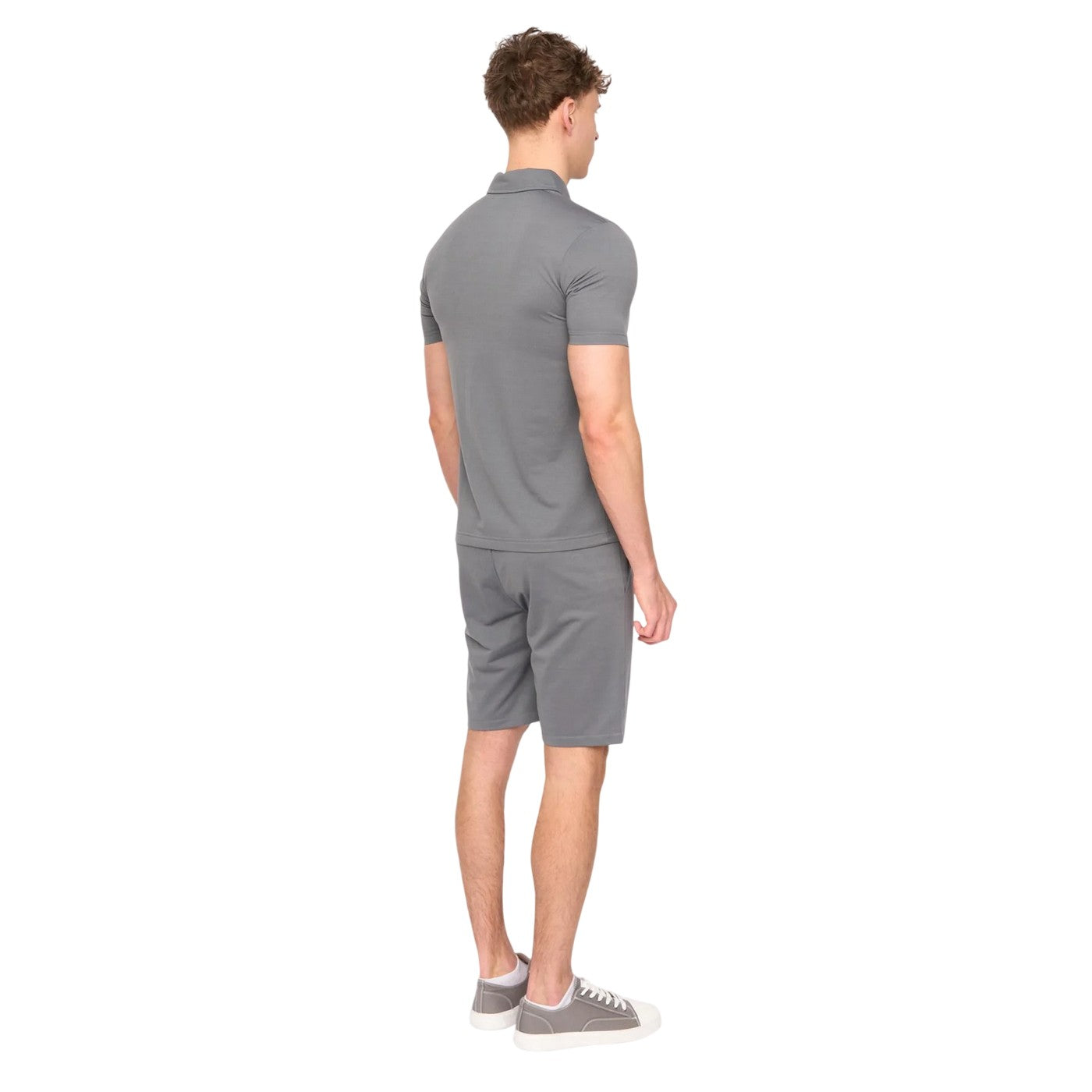 Grey - Back - Duck and Cover Mens Medford Pintuck Everyday Polo and Shorts Set
