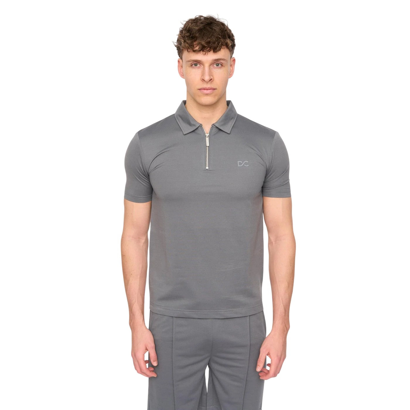Grey - Side - Duck and Cover Mens Medford Pintuck Everyday Polo and Shorts Set