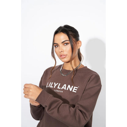 Brown - Side - Lily Lane Womens-Ladies Valeria Crew Neck Sweatshirt