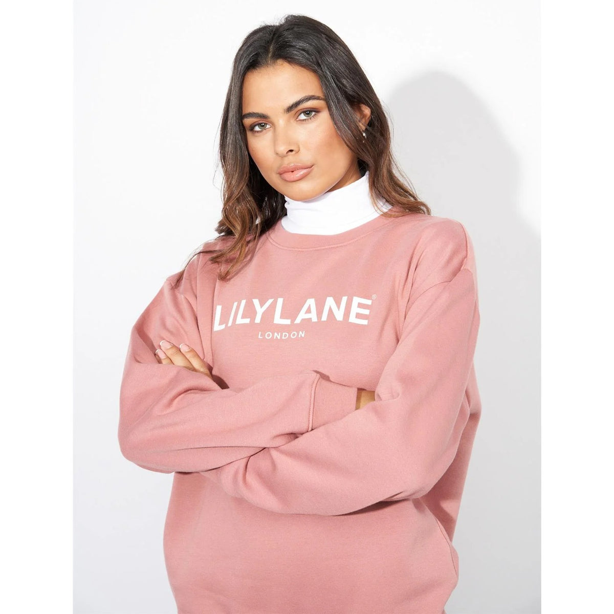 Dark Pink - Side - Lily Lane Womens-Ladies Valeria Crew Neck Sweatshirt