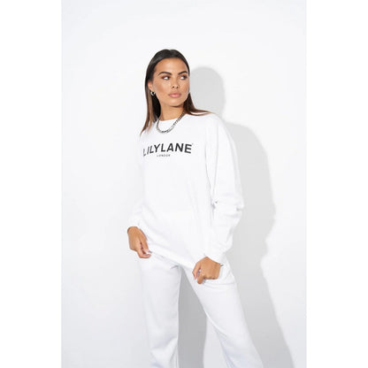 White - Lifestyle - Lily Lane Womens-Ladies Valeria Crew Neck Sweatshirt