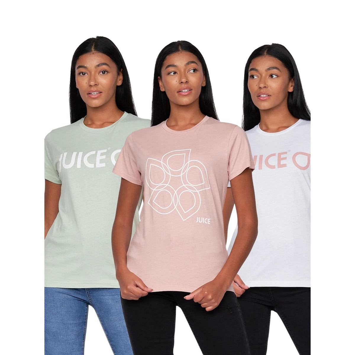 White-Sage-Pink - Front - Juice Womens-Ladies Laymere Soft T-Shirt (Pack of 3)