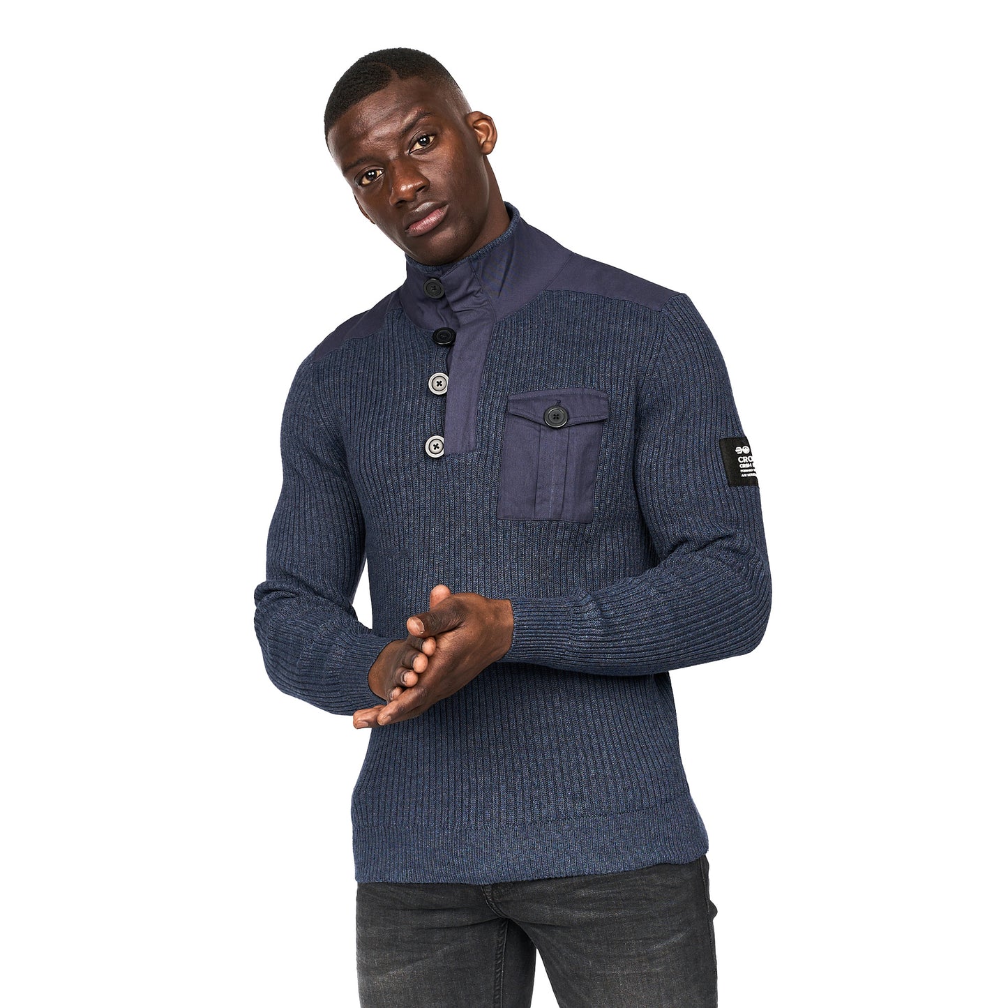 Navy Marl - Front - Crosshatch Mens Crickets Chunky Knit Jumper