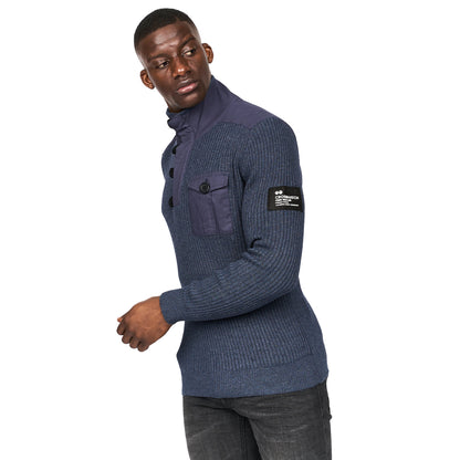 Navy Marl - Side - Crosshatch Mens Crickets Chunky Knit Jumper