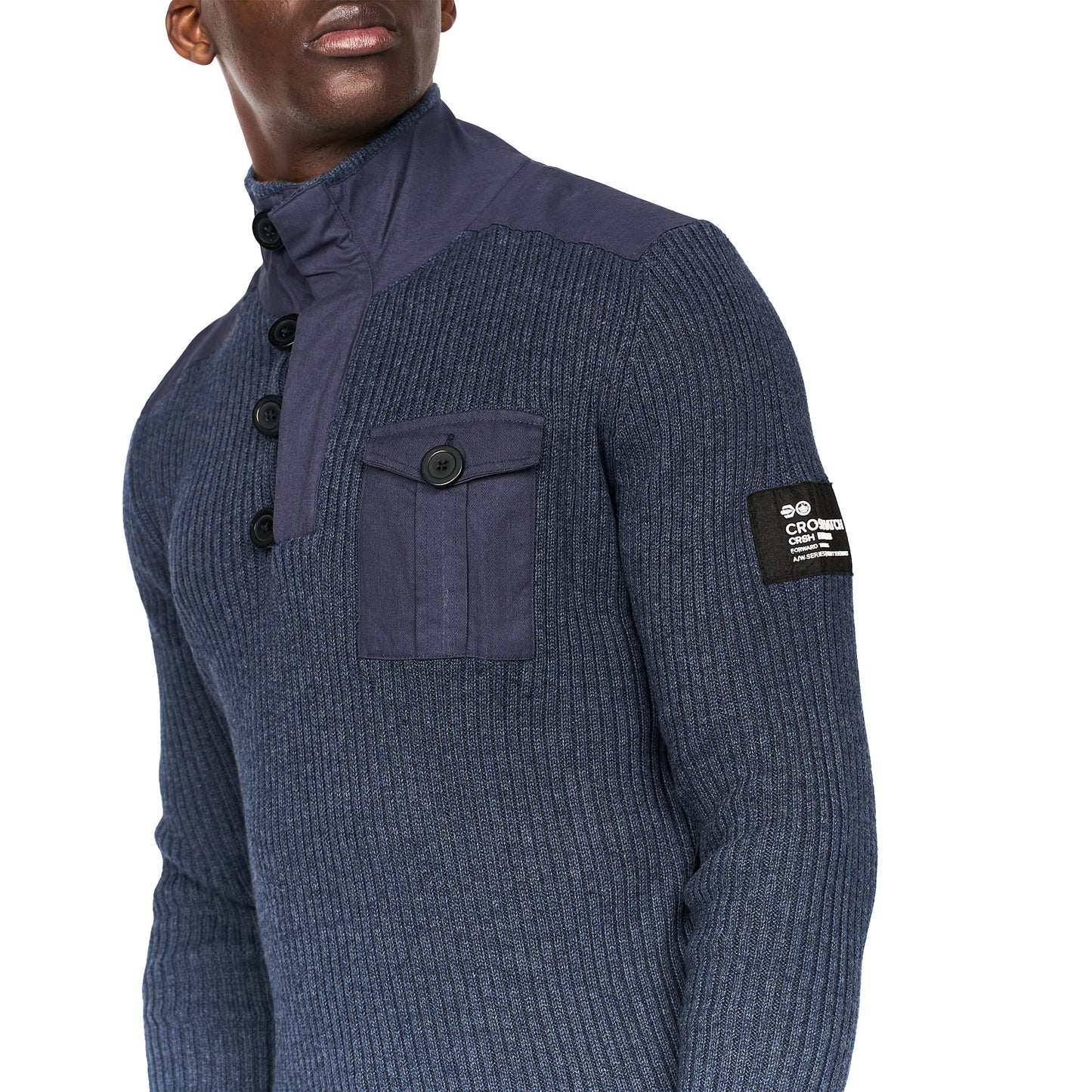 Navy Marl - Lifestyle - Crosshatch Mens Crickets Chunky Knit Jumper