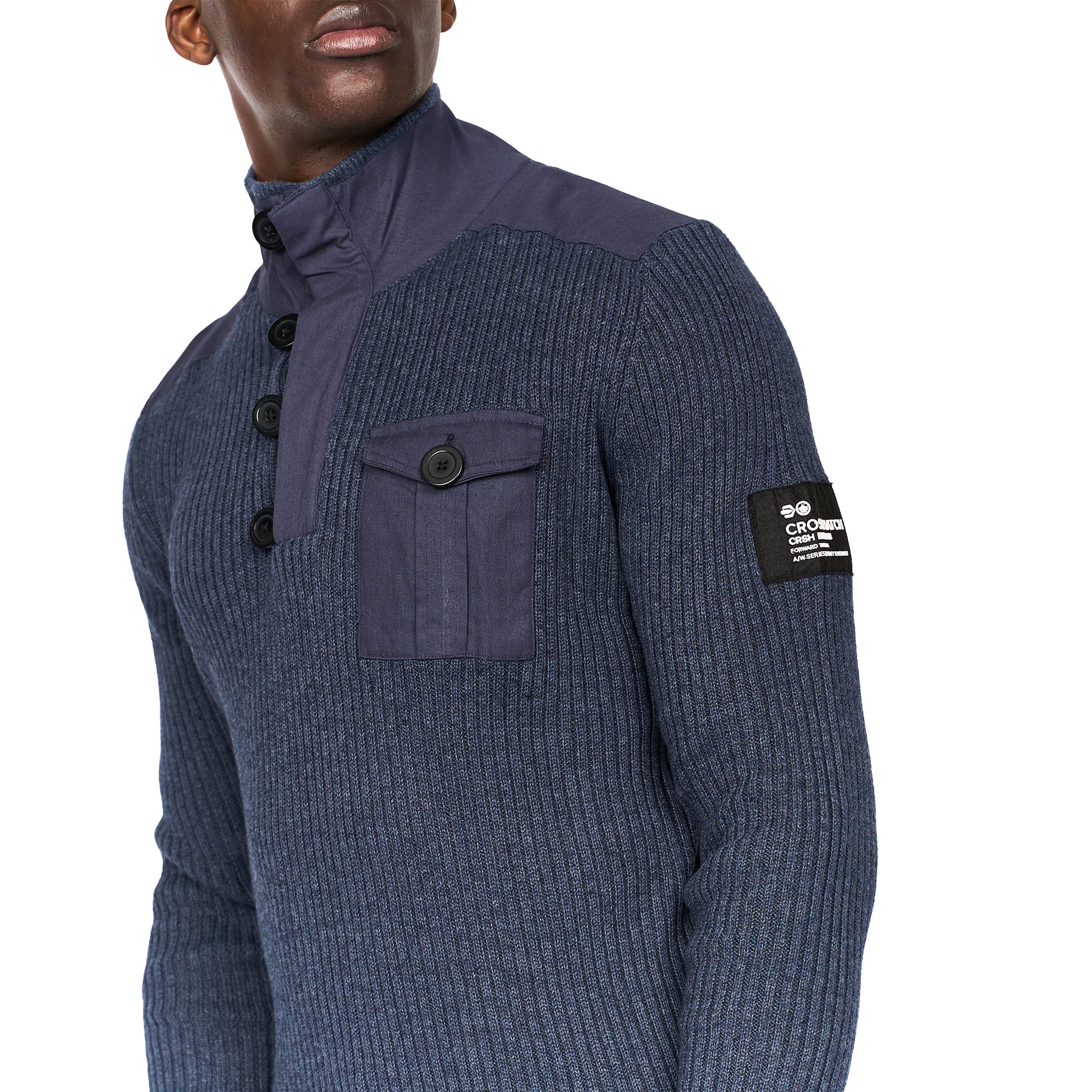Navy Marl - Lifestyle - Crosshatch Mens Crickets Chunky Knit Jumper