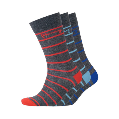 Charcoal Marl - Front - Money Mens Striped Socks (Pack of 3)