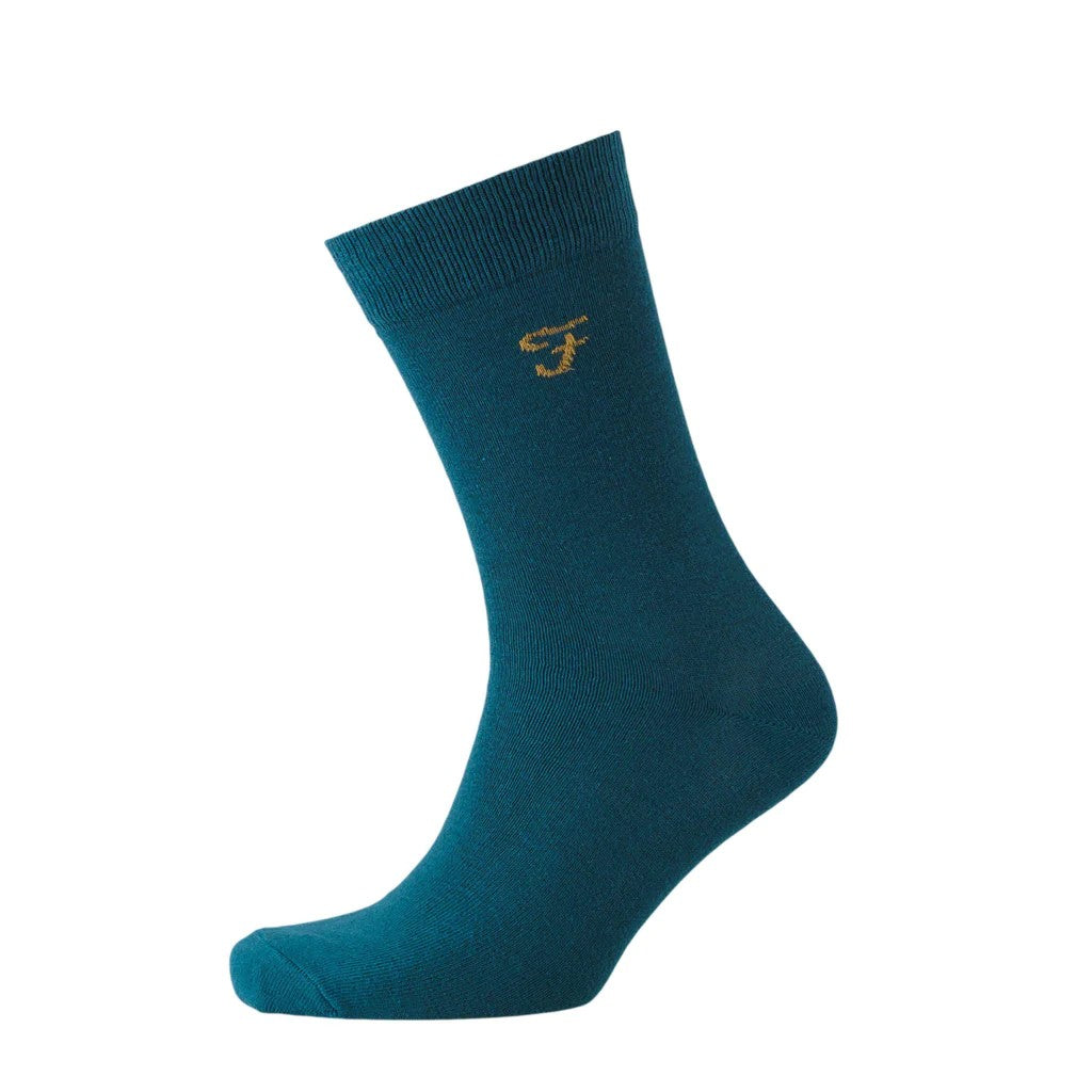Moss Green-Cornflower Blue - Side - Farah Mens Norton Socks (Pack of 3)