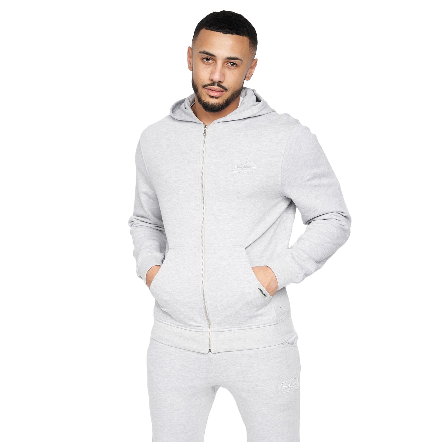 Grey Marl - Front - Crosshatch Mens Braxson Full Zip Hoodie