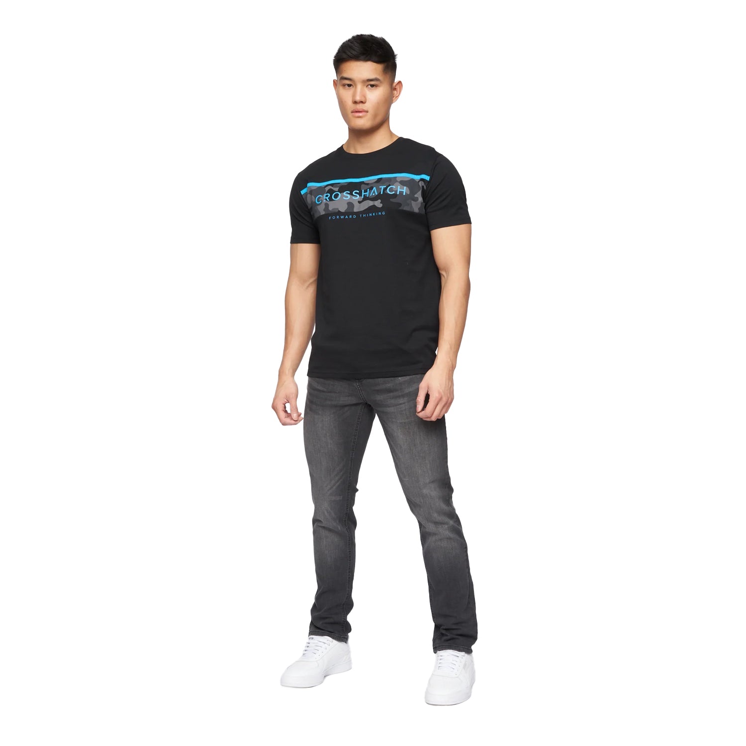 Washed Grey - Side - Crosshatch Mens Svelte Stretch Jeans