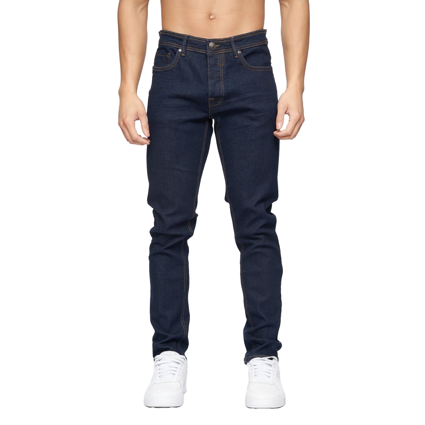 Indigo Wash - Front - Crosshatch Mens Buraca Slim Jeans