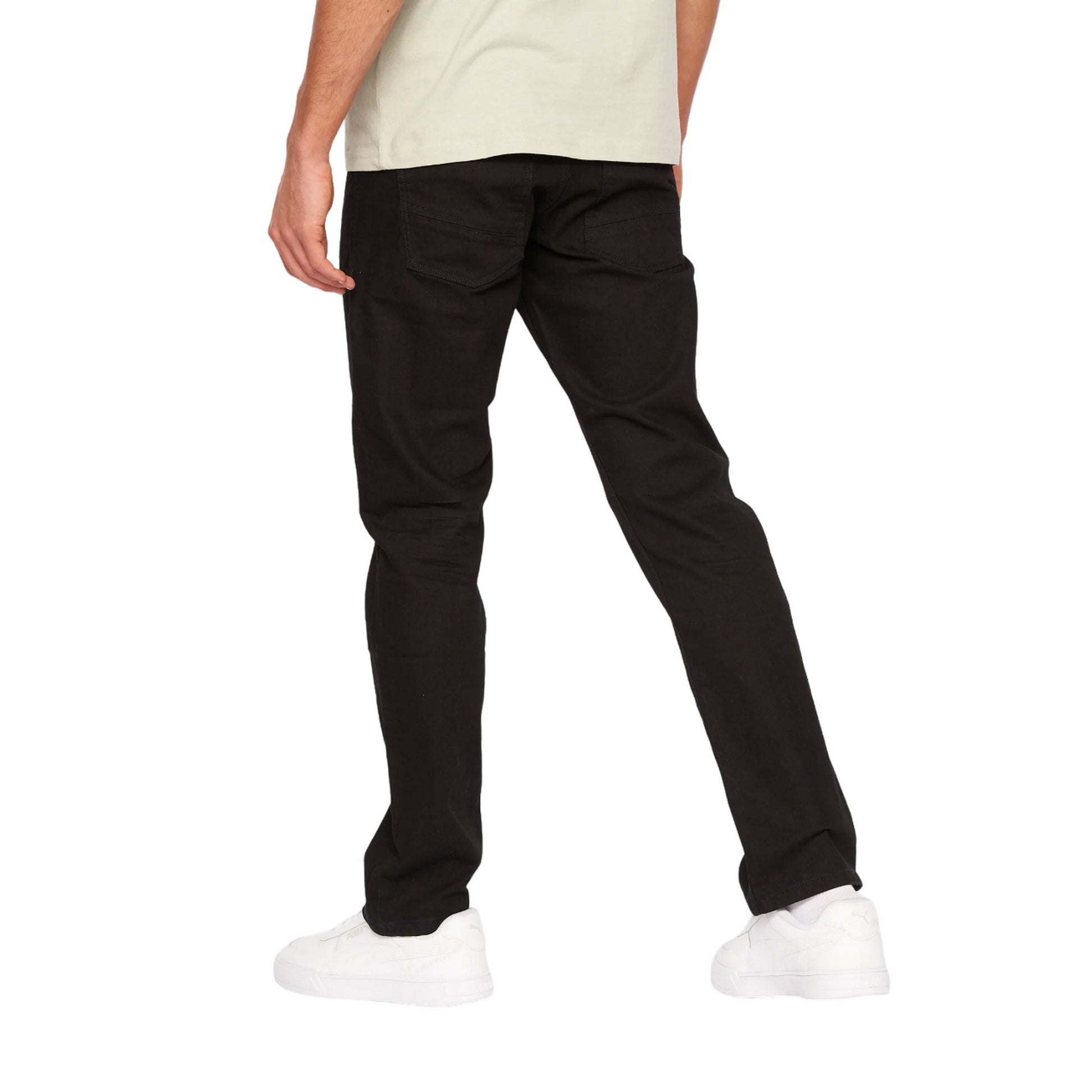 Solid Black - Back - Crosshatch Mens Cadman Straight Jeans