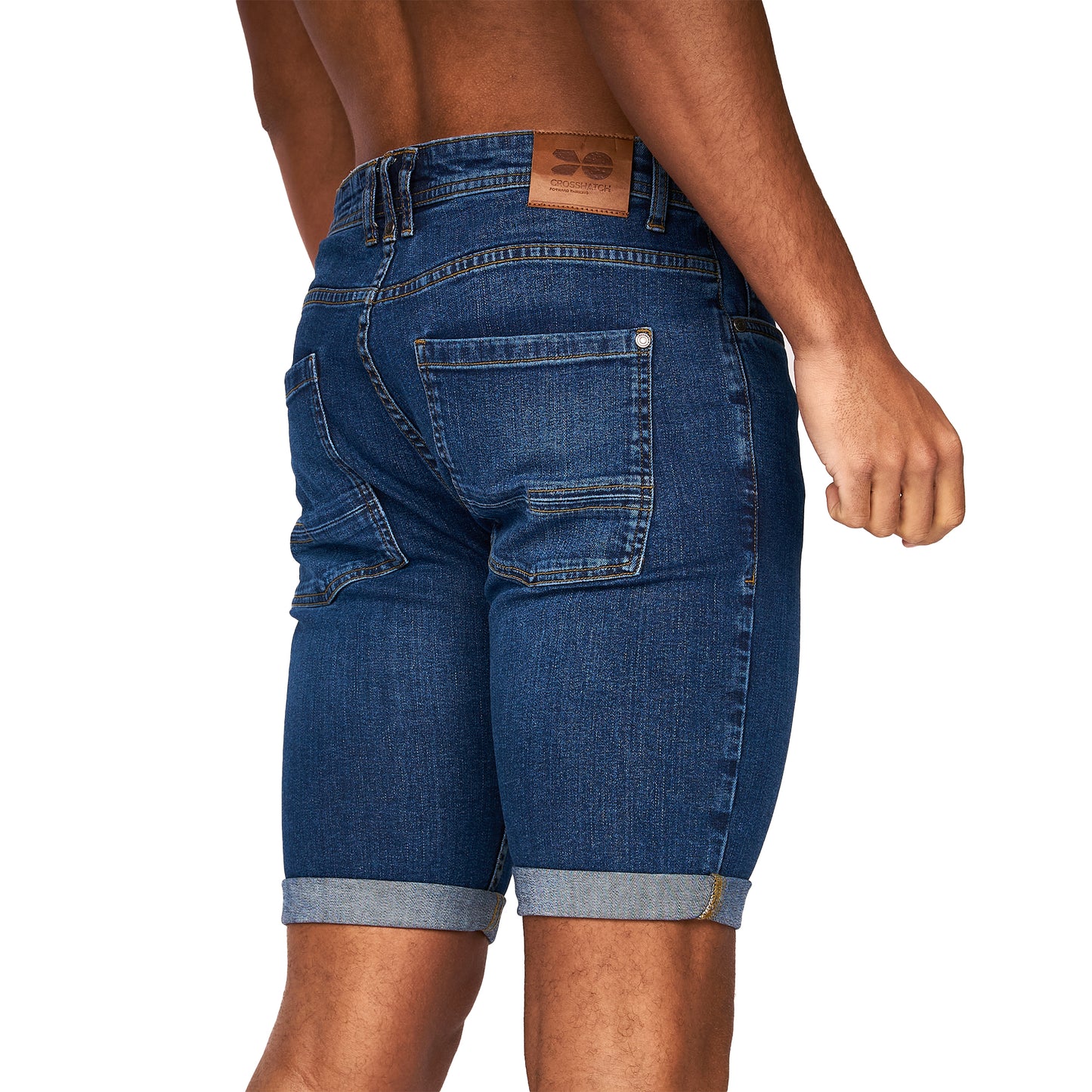 Mid Wash - Back - Crosshatch Mens Tadcaster Denim Shorts