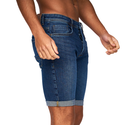 Mid Wash - Side - Crosshatch Mens Tadcaster Denim Shorts