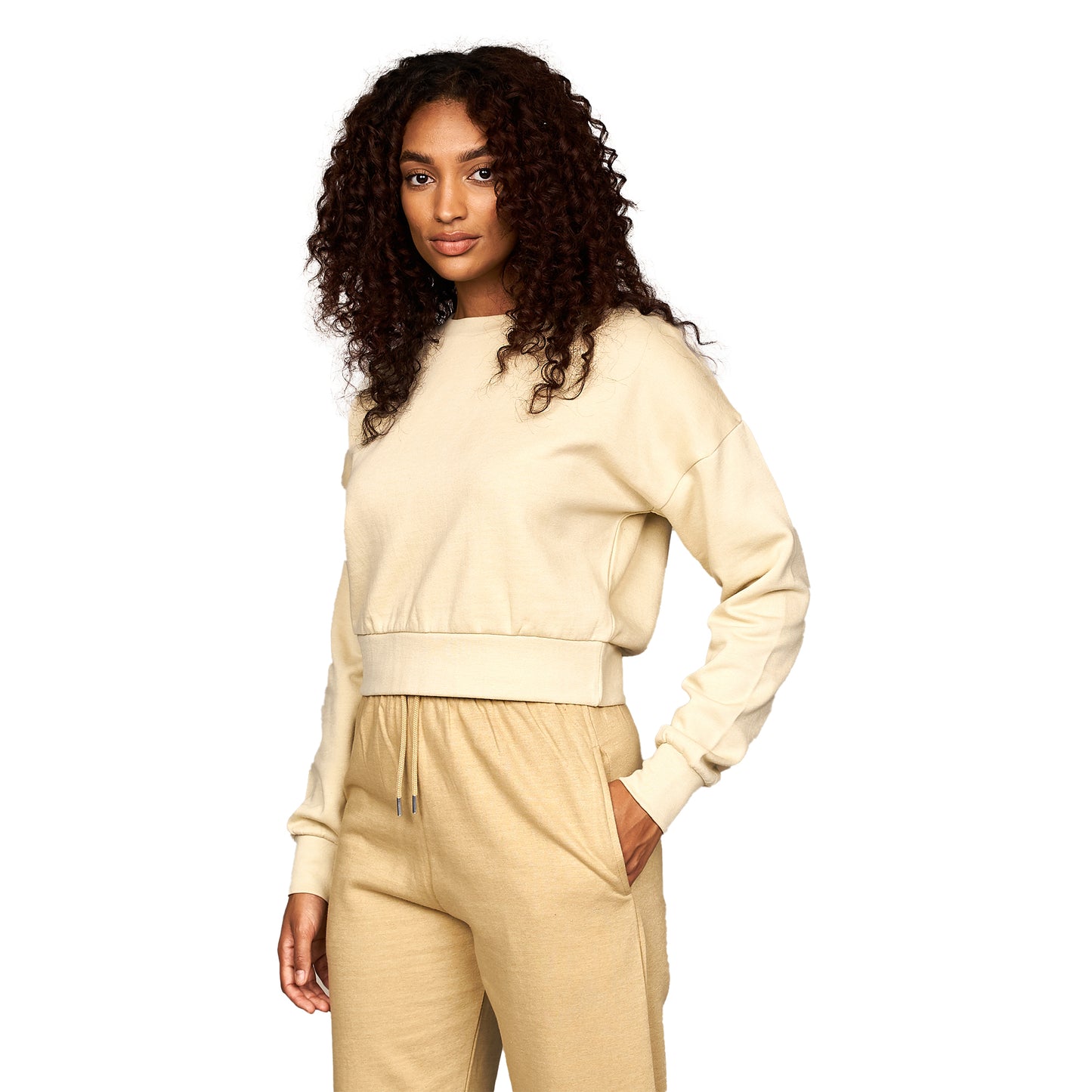 Stone - Side - Juice Womens-Ladies Catalina Crew Neck Crop Sweatshirt