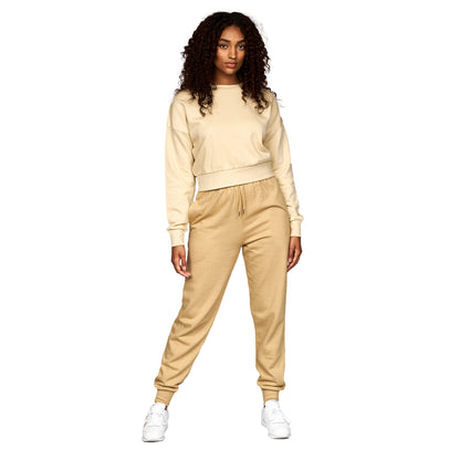 Stone - Pack Shot - Juice Womens-Ladies Catalina Crew Neck Crop Sweatshirt
