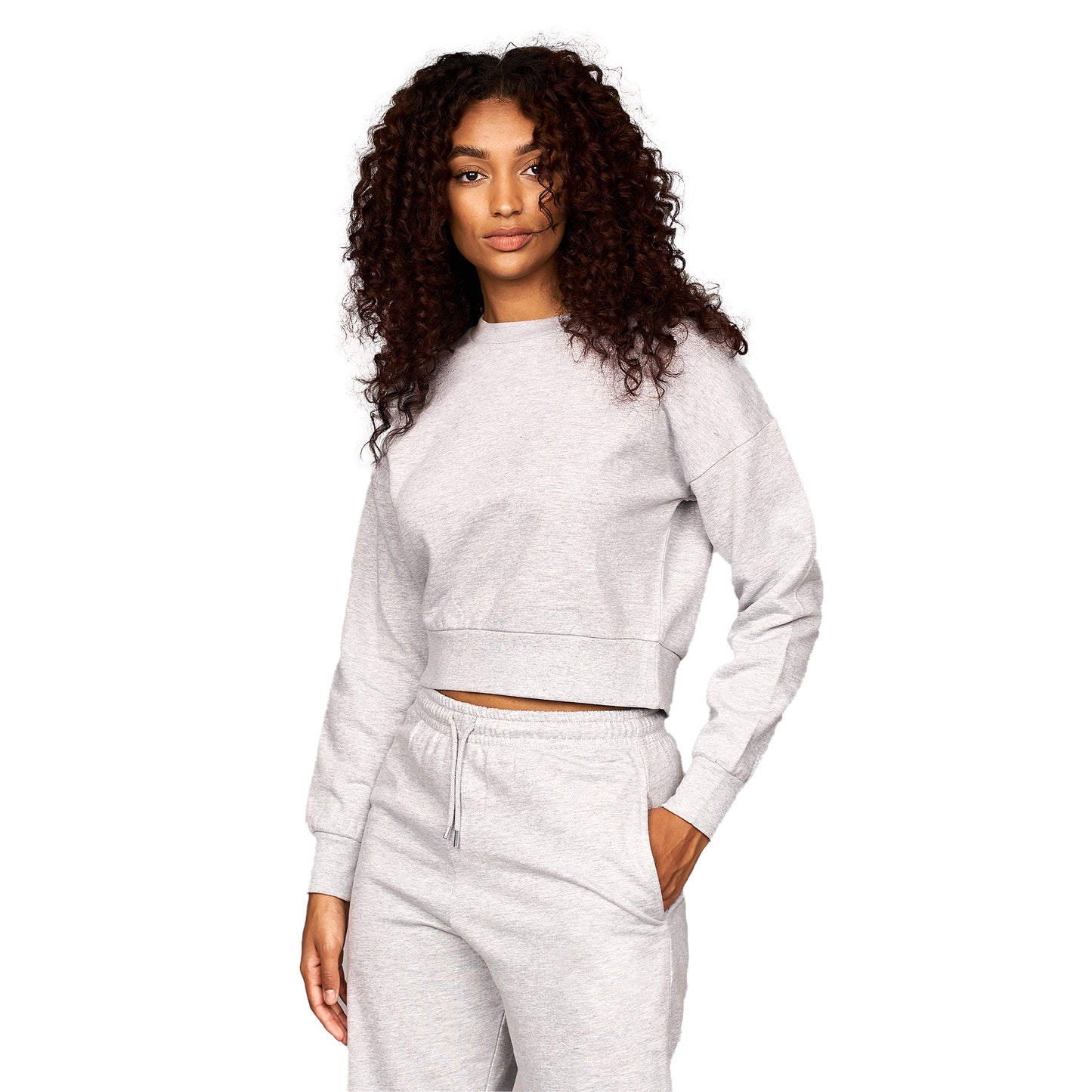 Grey Marl - Side - Juice Womens-Ladies Catalina Crew Neck Crop Sweatshirt