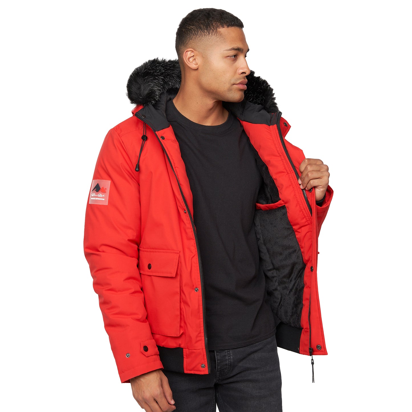 Red - Side - Born Rich Mens Emarnos Hooded Bomber Jacket