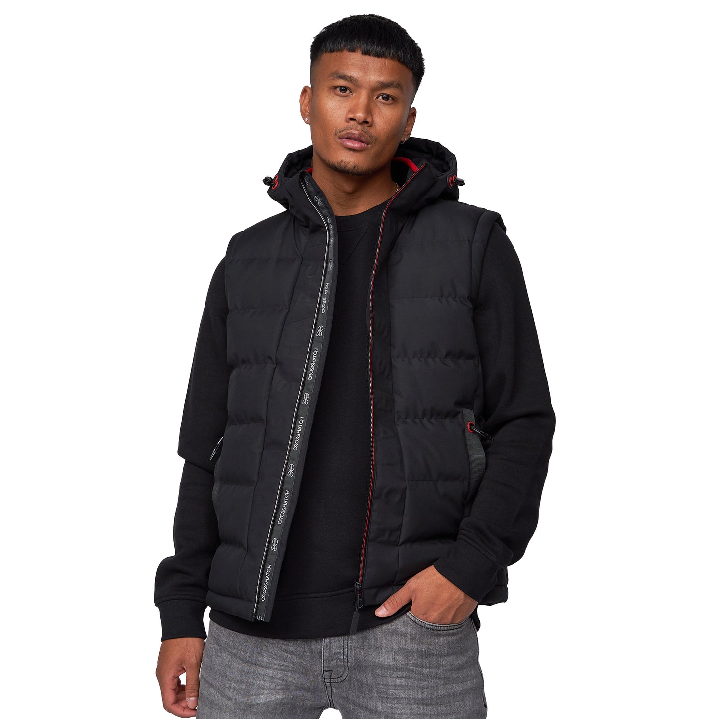 Black - Front - Crosshatch Mens Kampnew Embossed Gilet