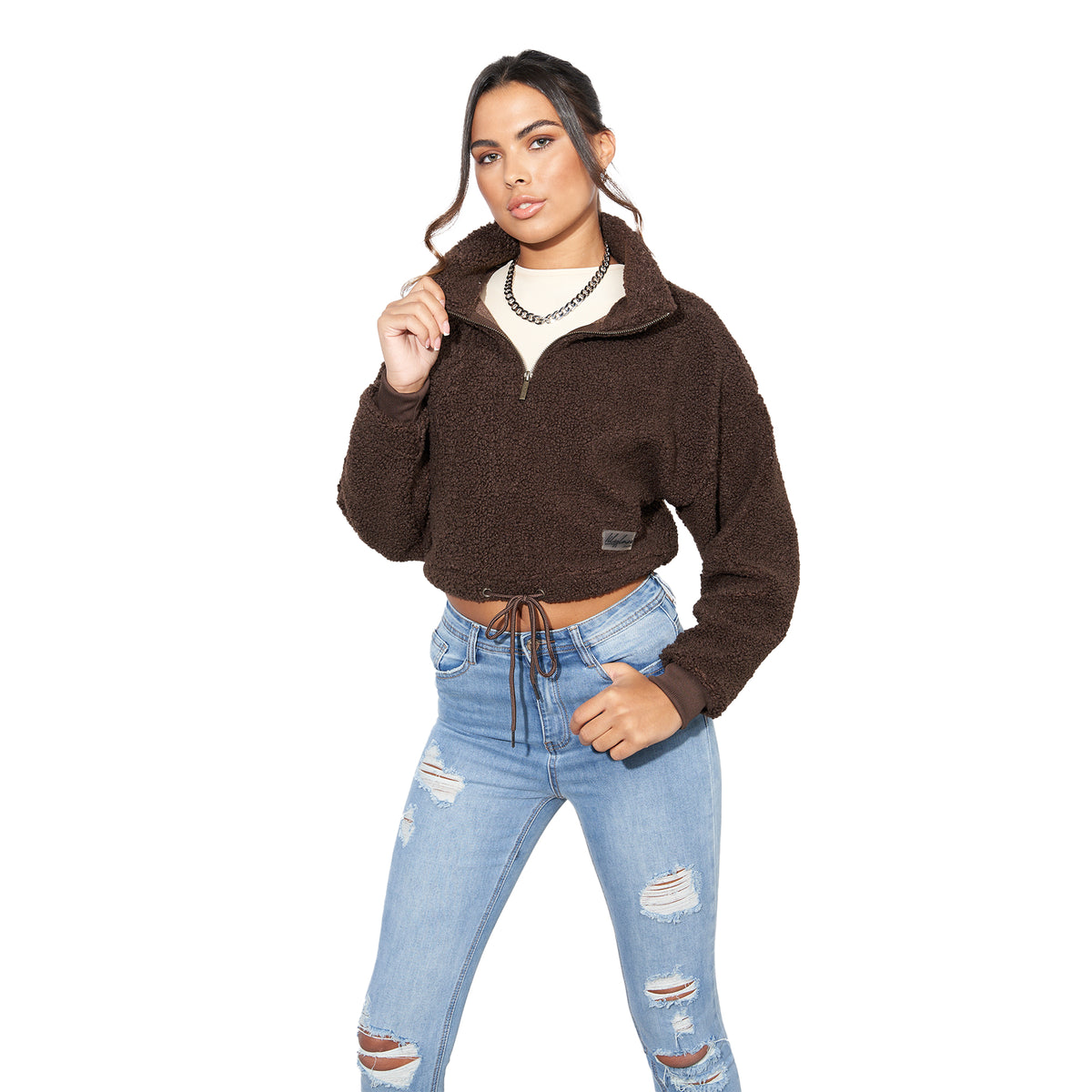 Brown - Front - Lily Lane Womens-Ladies Kimora Borg Funnel Neck Hoodie