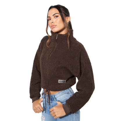 Brown - Side - Lily Lane Womens-Ladies Kimora Borg Funnel Neck Hoodie