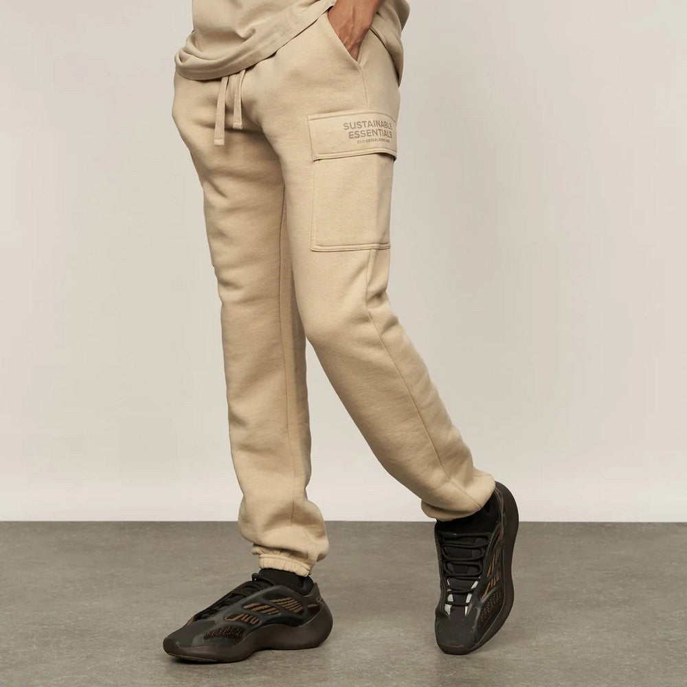 Taupe - Close up - EKO Essentials Mens Moxley Cargo Jogging Bottoms