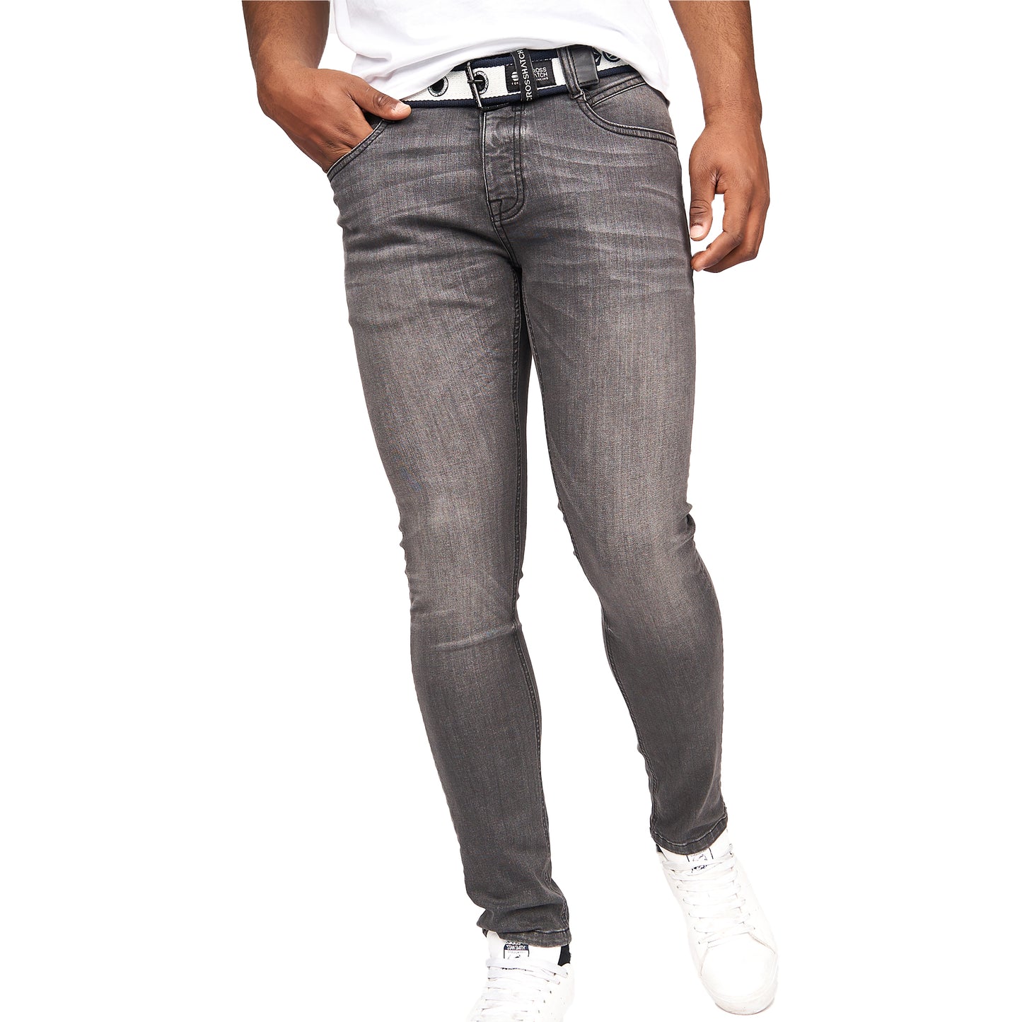 Washed Grey - Front - Crosshatch Mens Barbeck Slim Jeans