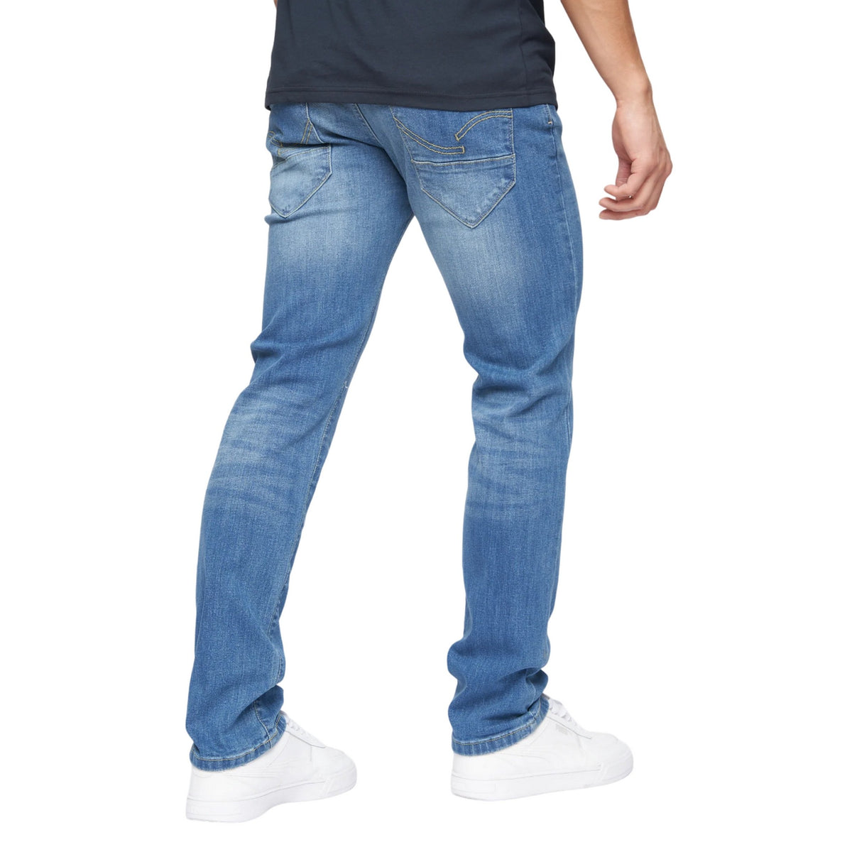 Stone Wash - Back - Crosshatch Mens Farrowed Stretch Jeans