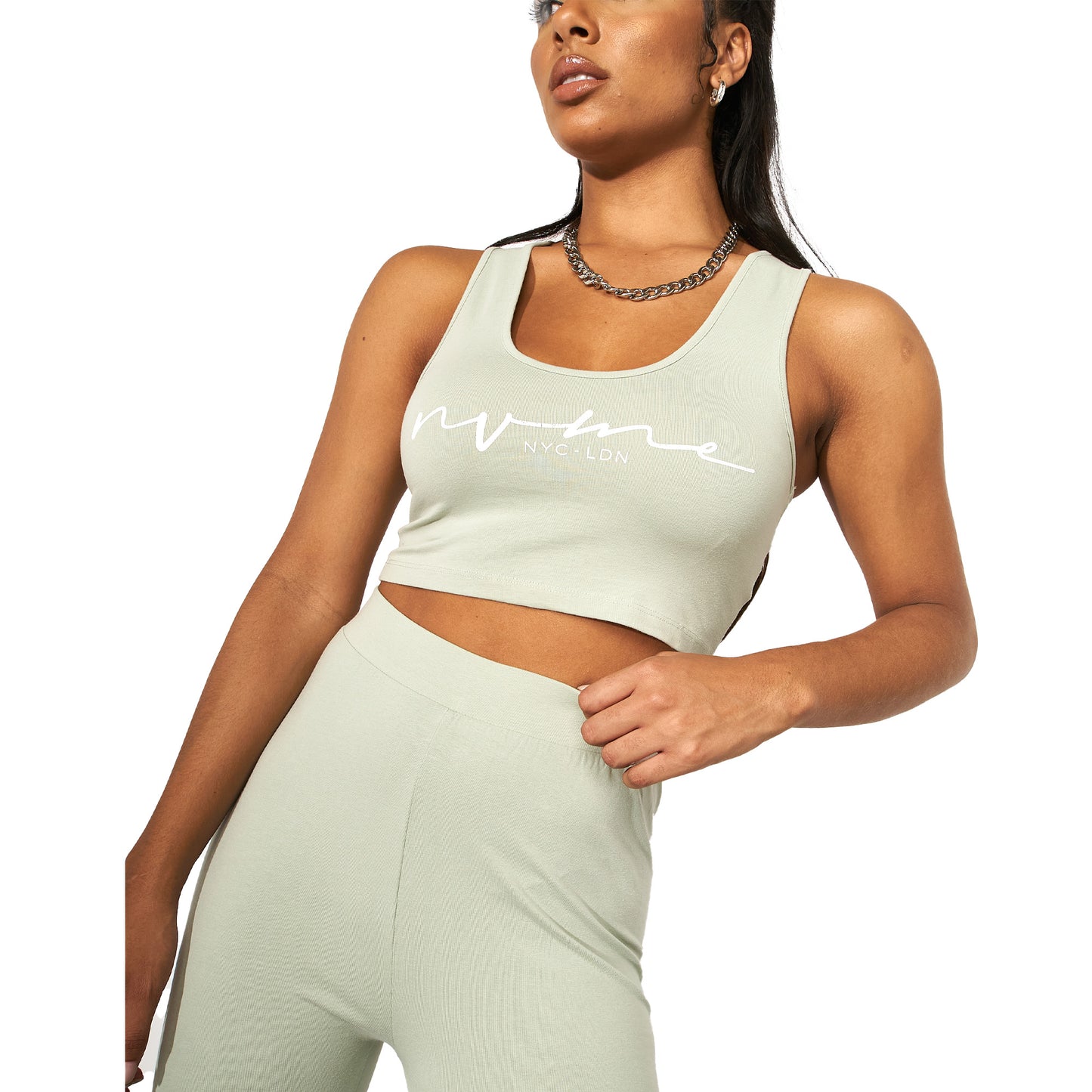 Sage - Back - NVME Womens-Ladies Mazey Cropped Vest Top