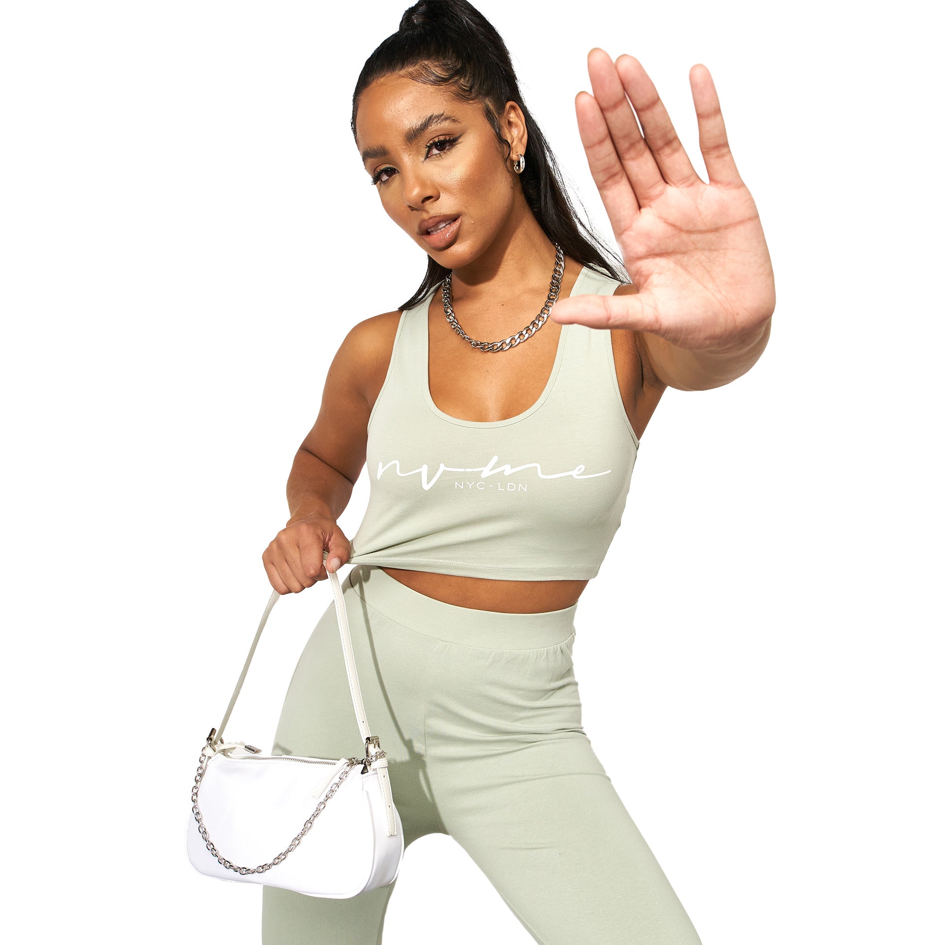 Sage - Lifestyle - NVME Womens-Ladies Mazey Cropped Vest Top