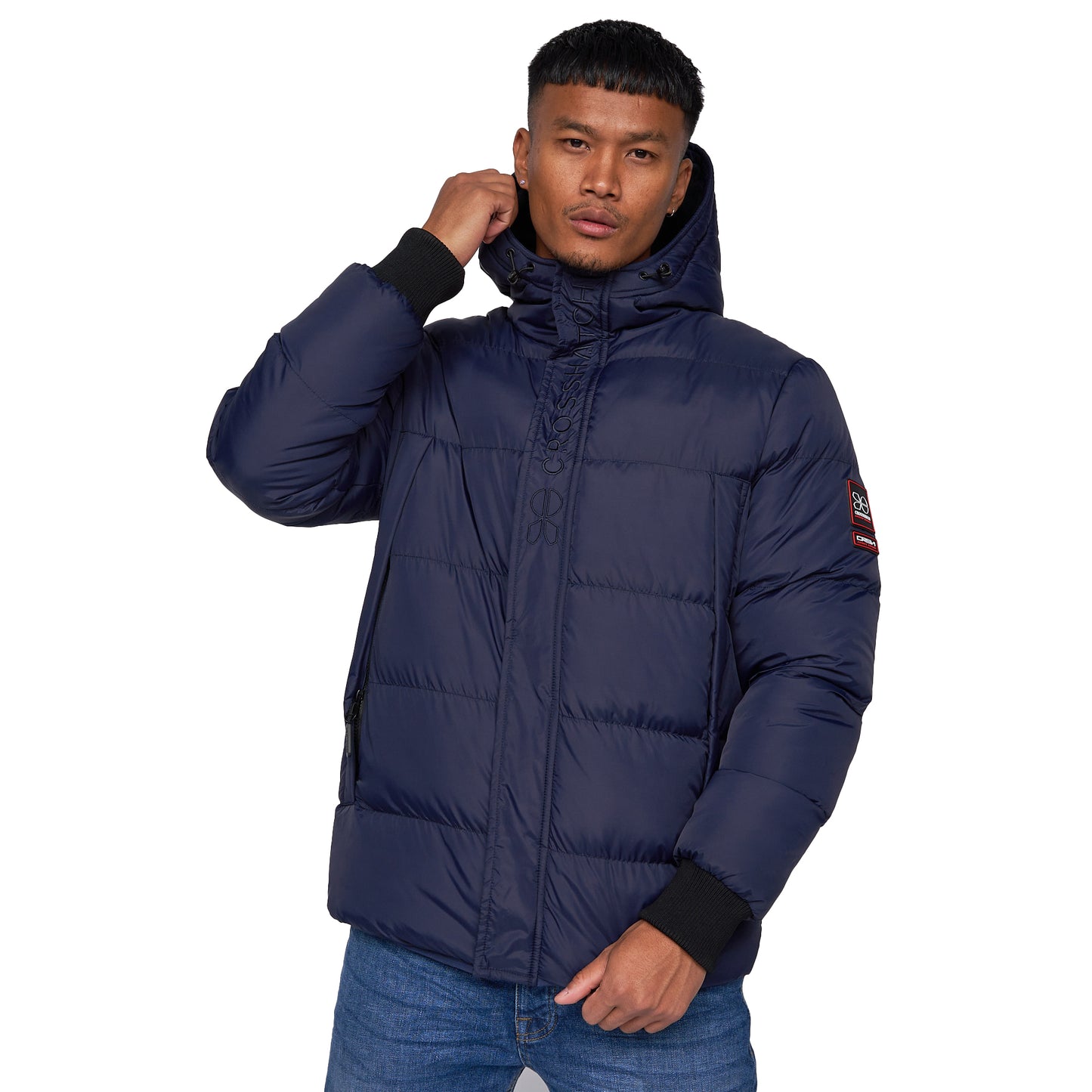 Navy - Front - Crosshatch Mens Bowmer Embossed Jacket