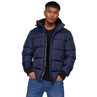 Navy - Side - Crosshatch Mens Bowmer Embossed Jacket