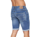 Mid Wash - Back - Crosshatch Mens Tonwin Denim Embossed Shorts