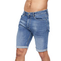 Mid Wash - Side - Crosshatch Mens Tonwin Denim Embossed Shorts