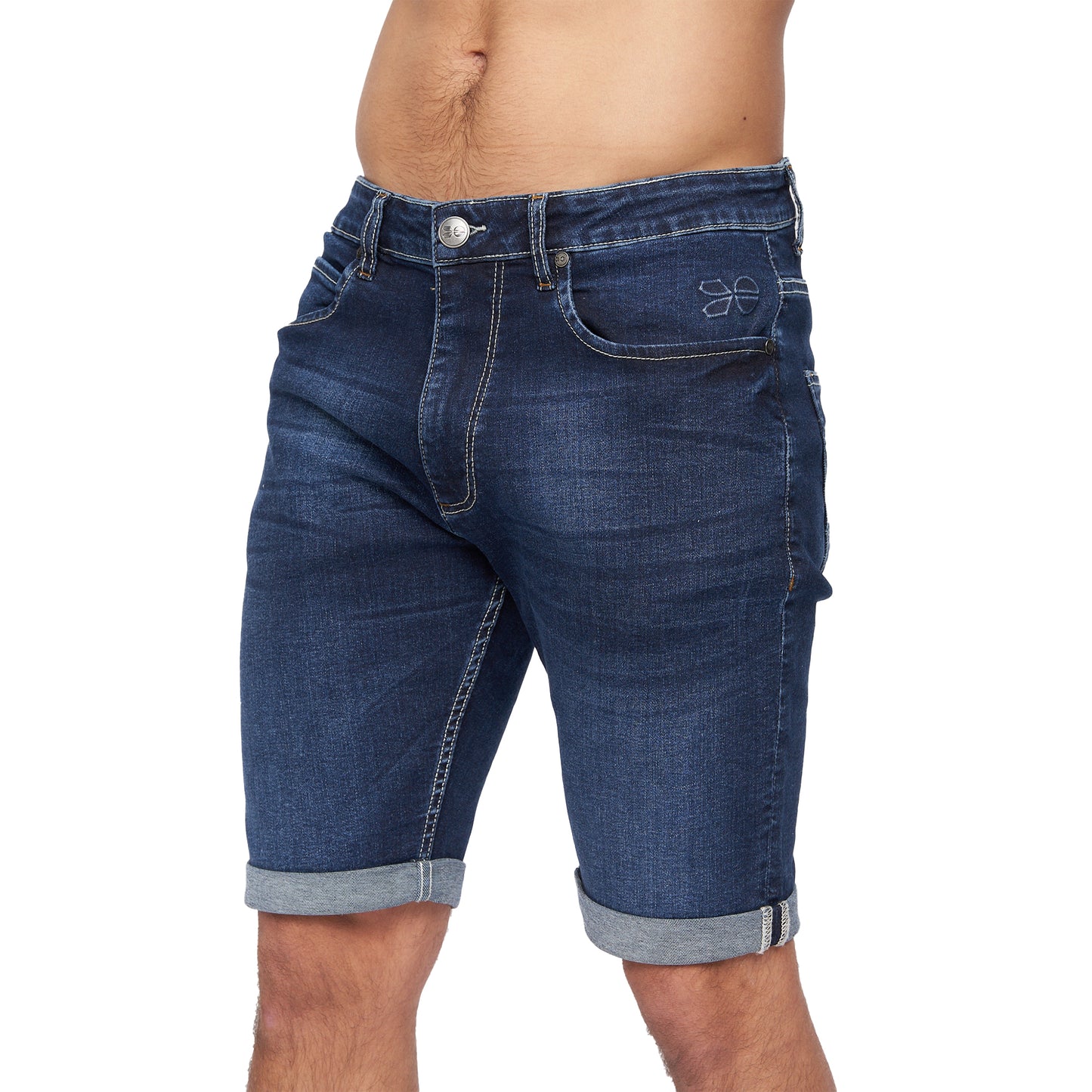 Dark Wash - Side - Crosshatch Mens Tonwin Denim Embossed Shorts