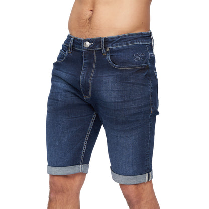 Dark Wash - Side - Crosshatch Mens Tonwin Denim Embossed Shorts