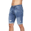 Mid Wash - Side - Crosshatch Mens Riptrey Abraised Denim Shorts