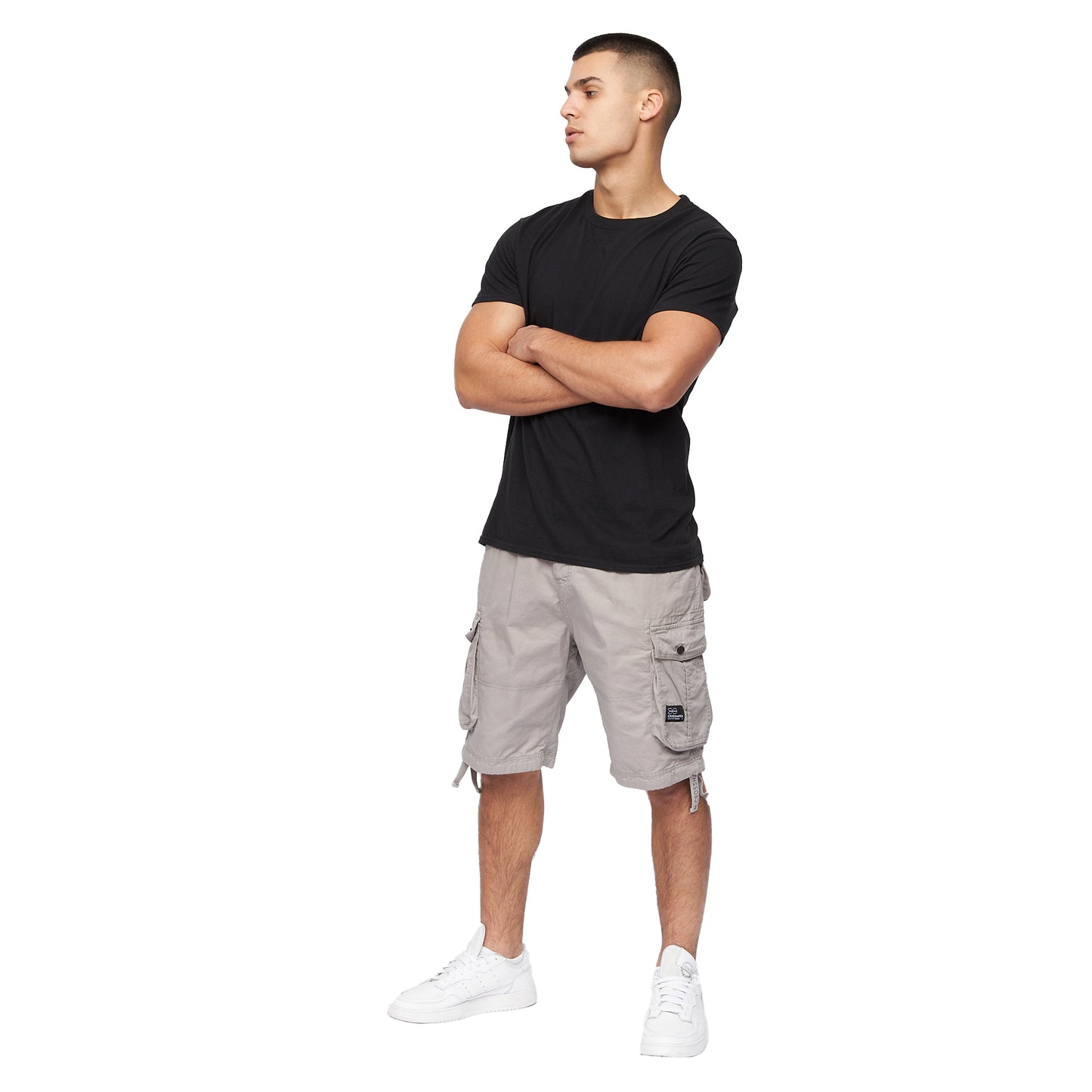 Light Grey - Close up - Crosshatch Mens Jimster Cargo Shorts