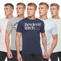 Sky Blue-Pink-Grey-Navy-Light Green - Front - Bewley & Ritch Mens Temflere T-Shirt (Pack of 5)