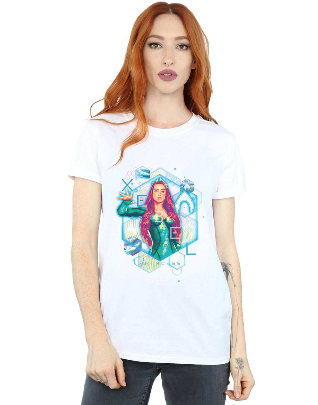 White - Back - DC Comics Womens-Ladies Aquaman Mera Geometric Cotton Boyfriend T-Shirt