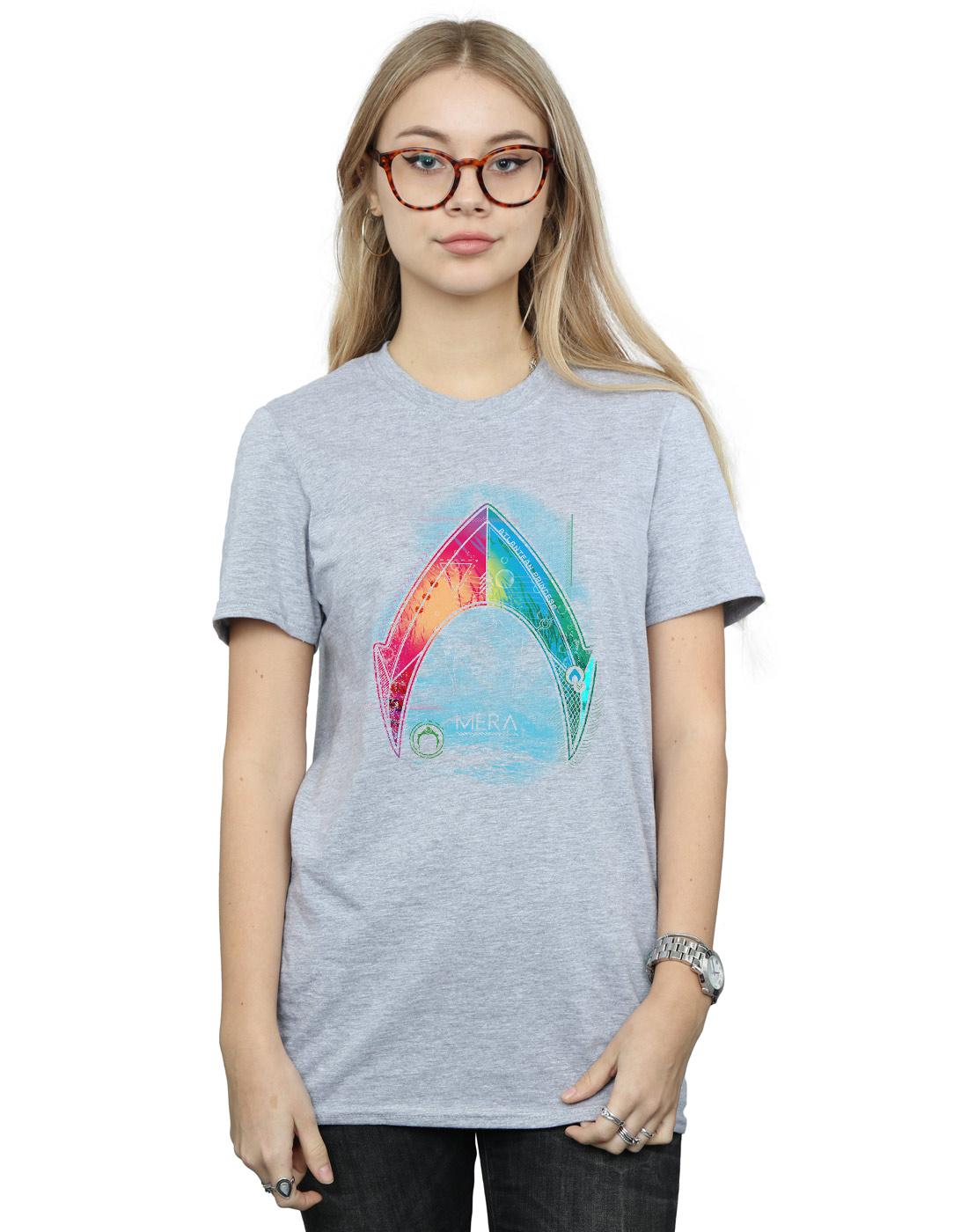 Sports Grey - Back - DC Comics Womens-Ladies Aquaman Mera Logo Cotton Boyfriend T-Shirt