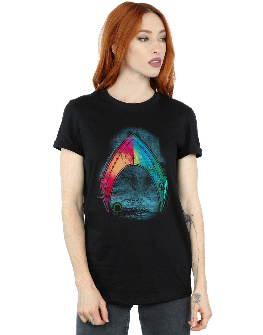 Black - Back - DC Comics Womens-Ladies Aquaman Mera Logo Cotton Boyfriend T-Shirt