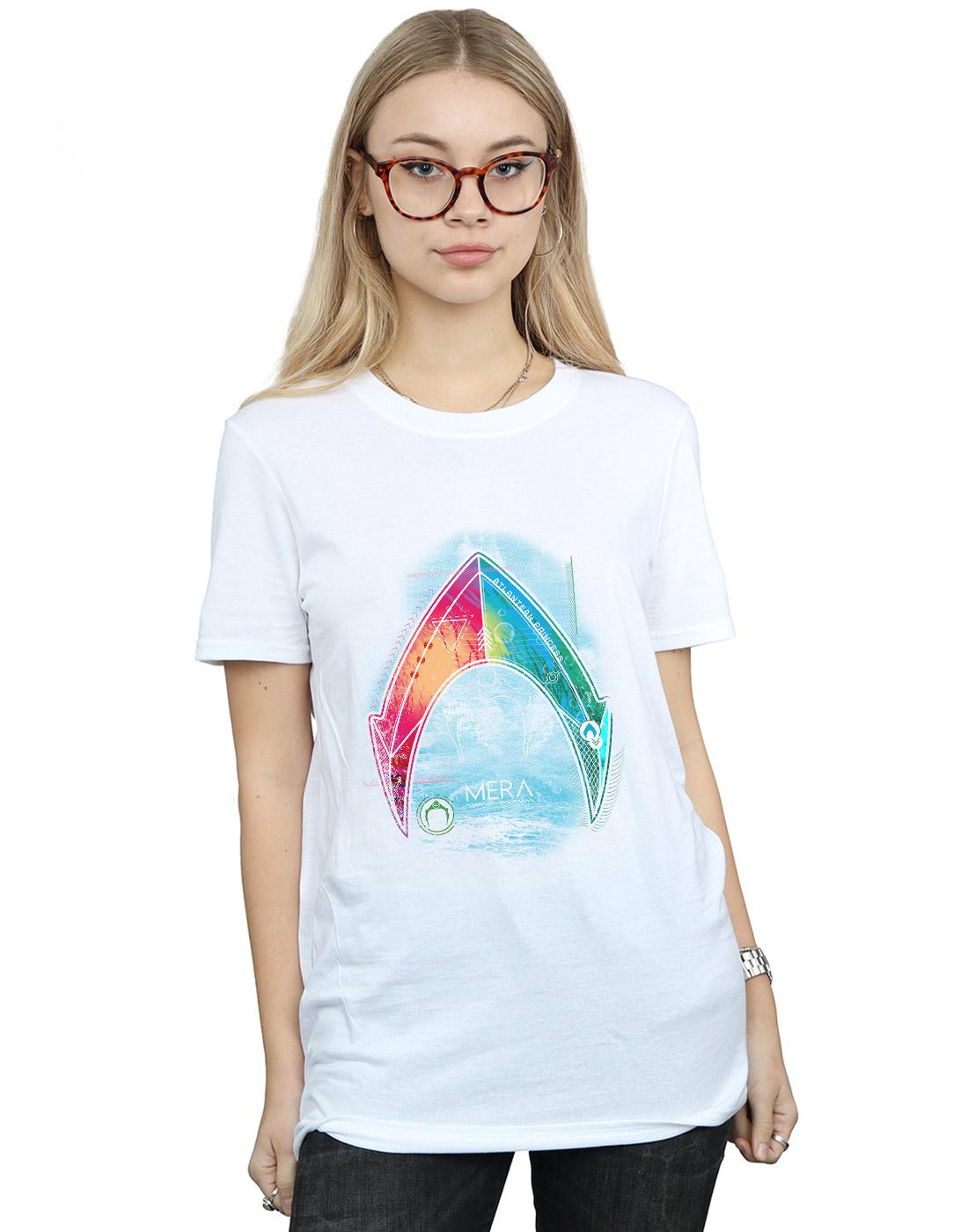 White - Back - DC Comics Womens-Ladies Aquaman Mera Logo Cotton Boyfriend T-Shirt