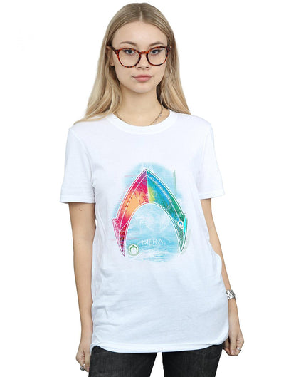 White - Back - DC Comics Womens-Ladies Aquaman Mera Logo Cotton Boyfriend T-Shirt