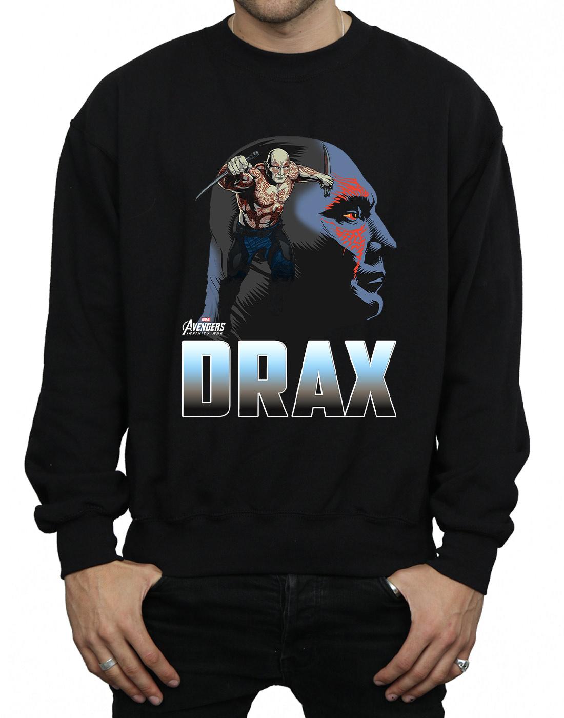 Black - Side - Marvel Mens Avengers Infinity War Drax Character Cotton Sweatshirt