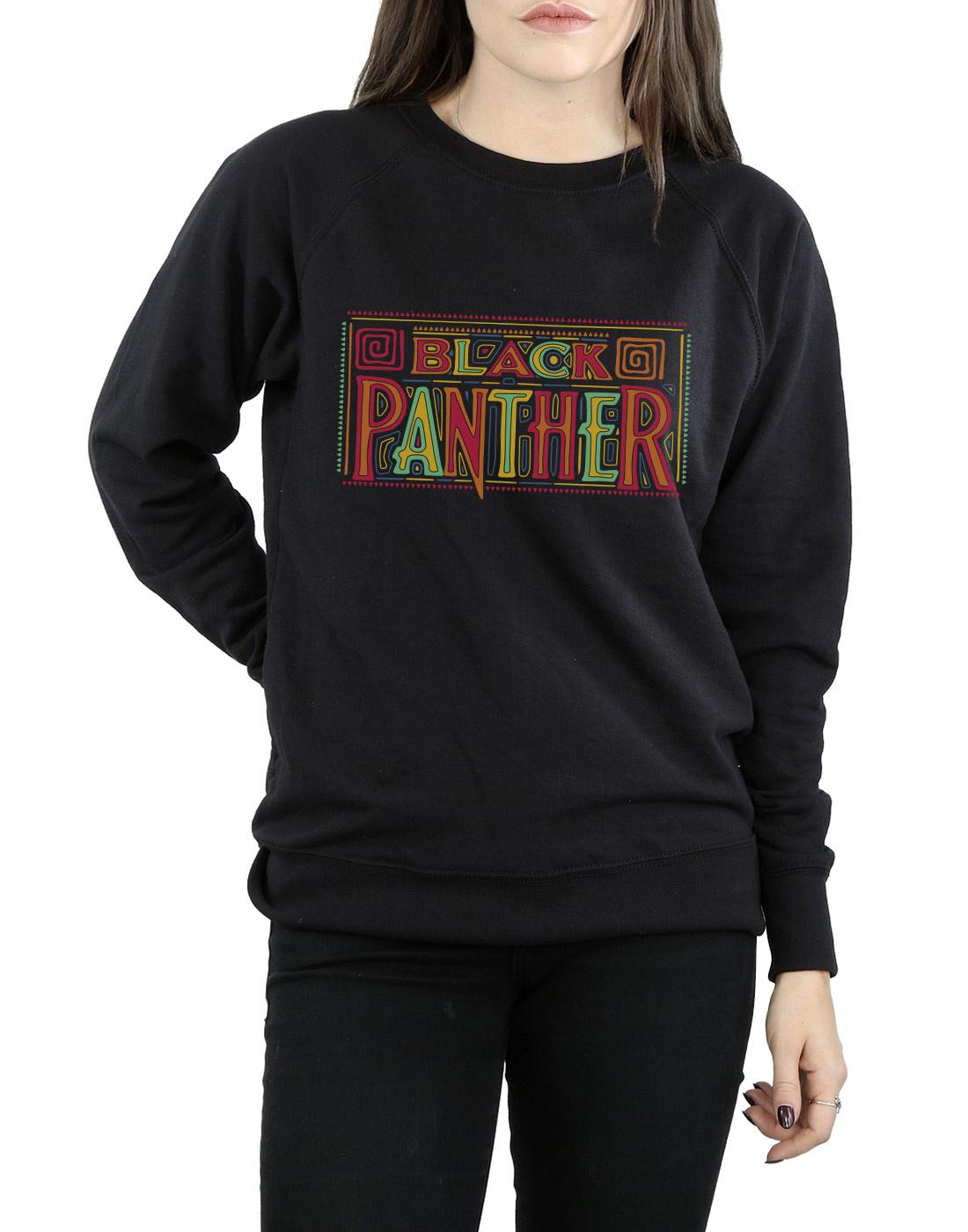 Black - Side - Marvel Womens-Ladies Black Panther Tribal Logo Sweatshirt