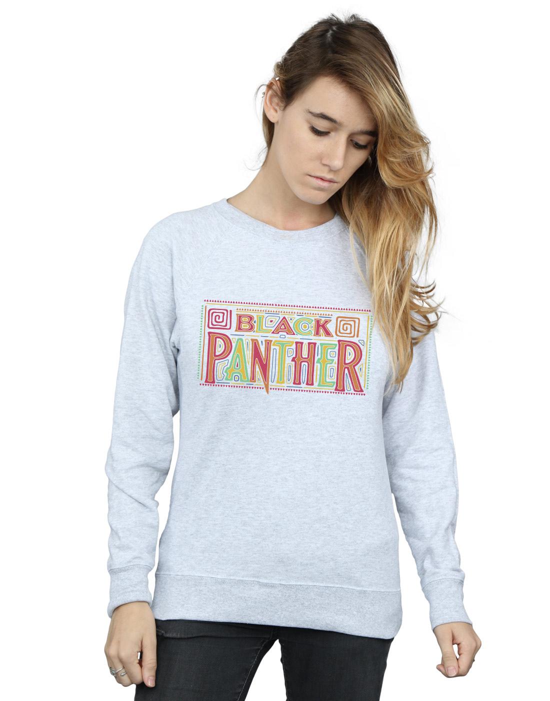 Heather Grey - Back - Marvel Womens-Ladies Black Panther Tribal Logo Sweatshirt