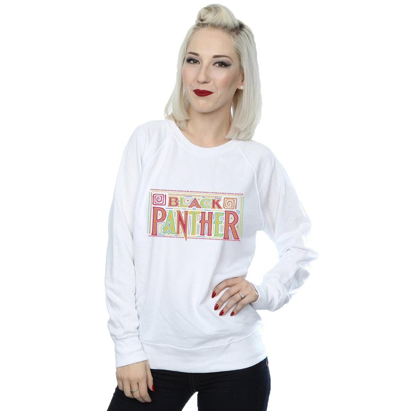 White - Back - Marvel Womens-Ladies Black Panther Tribal Logo Sweatshirt