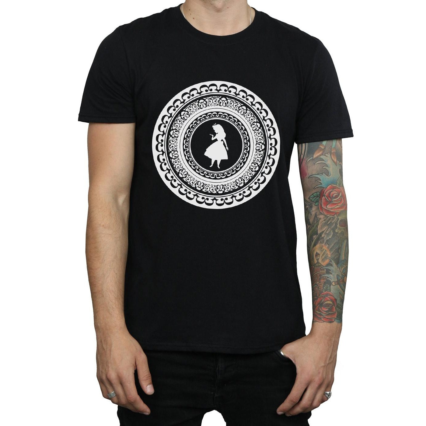 Black - Side - Disney Mens Alice In Wonderland Circle T-Shirt